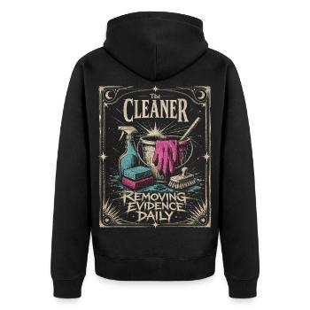Cleaner Retro Mop Bucket - Removing Evidence Daily - Unisex Premium Organic Zip Hoodie - black - Back - Nico (187cm)