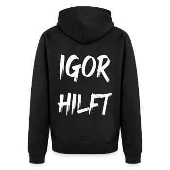 Igor hilft - Unisex Premium Bio Zip Hoodie - Schwarz - Hinten - Nico (187cm)