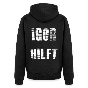 Igor helps - Unisex Premium Organic Zip Hoodie - black - Back - Nico (187cm)
