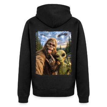 Bigfoot, Alien Rocker, Musique Rock, Main de Rock, OVNI - Veste à capuche bio Premium Unisexe - noir - Dos - Nico (187cm)