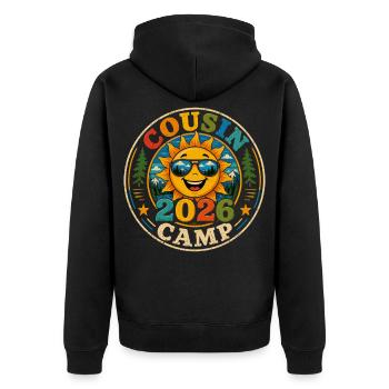 Cousin Camp 2026 | Badge Vacances Famille Rétro - Veste à capuche bio Premium Unisexe - noir - Dos - Nico (187cm)