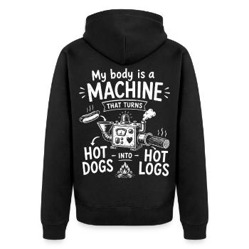 My Body Is a Machine | Retro Hot Dog Humor - Unisex Premium Organic Zip Hoodie - black - Back - Nico (187cm)