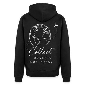 World Tour : Collectez des moments, pas des choses - Veste à capuche bio Premium Unisexe - noir - Dos - Nico (187cm)