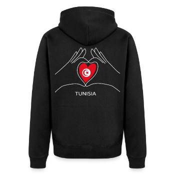 Tunesien Fan Herz Als Tunesische Flagge - Unisex Premium Bio Zip Hoodie - Schwarz - Hinten - Nico (187cm)