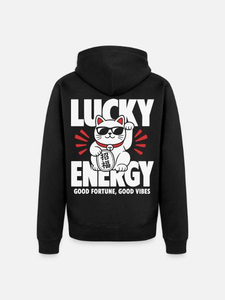Lucky Energy Cool Cat - Unisex Premium Organic Zip Hoodie - black