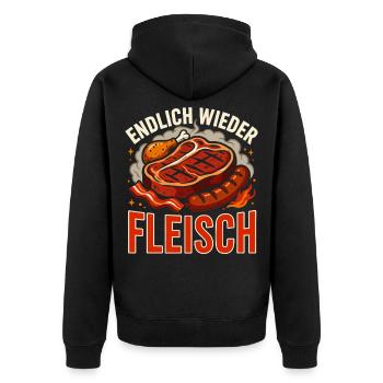 Endlich Wieder Fleisch Grillen BBQ Steak Wurst - Unisex Premium Bio Zip Hoodie - Schwarz - Hinten - Nico (187cm)