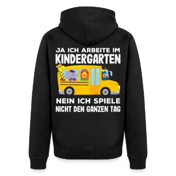 Arbeite Im Kindergarten Lustiger Erzieher Spruch - Unisex Premium Bio Zip Hoodie - Schwarz - Hinten - Nico (187cm)