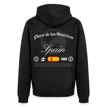 Playa de las Américas Spanien Streetwear Souvenir - Unisex Premium Bio Zip Hoodie - Schwarz - Hinten - Nico (187cm)