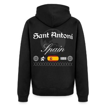 Sant Antoni Spanien Streetwear Reise Souvenir - Unisex Premium Bio Zip Hoodie - Schwarz - Hinten - Nico (187cm)