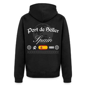 Port de Sóller Spanien Streetwear Reise Souvenir - Unisex Premium Bio Zip Hoodie - Schwarz - Hinten - Nico (187cm)