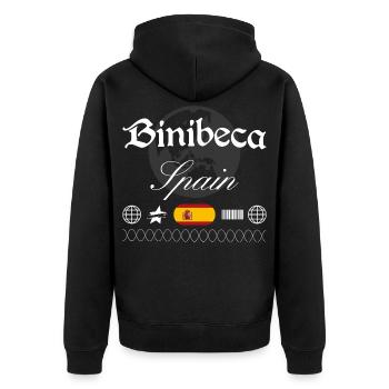 Binibeca Spanien Streetwear Reise Souvenir - Unisex Premium Bio Zip Hoodie - Schwarz - Hinten - Nico (187cm)