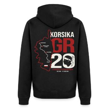 GR20 Finisher Korsika Trekking Wanderung Wanderer  - Unisex Premium Bio Zip Hoodie - Schwarz - Hinten - Nico (187cm)
