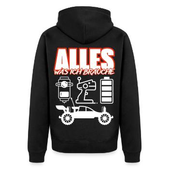 Alles Was Ich Brauche – RC Auto Basics - Unisex Premium Bio Zip Hoodie - Schwarz - Hinten - Nico (187cm)