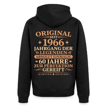 1966 geboren Vintage 60. Geburtstag Geschenk - Unisex Premium Bio Zip Hoodie - Schwarz - Hinten - Nico (187cm)