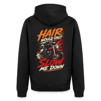 Glatzköpfiger Humor | Cooles Skelett-Motorrad - Unisex Premium Bio Zip Hoodie - Schwarz - Hinten - Nico (187cm)