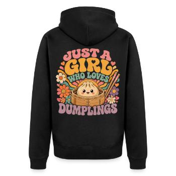Nur ein Mädchen, das Dumplings liebt | Vintage Kawaii - Unisex Premium Bio Zip Hoodie - Schwarz - Hinten - Nico (187cm)