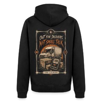 Lustige Kurier-Lieferfahrer-Retro-Van-Kunst - Unisex Premium Bio Zip Hoodie - Schwarz - Hinten - Nico (187cm)