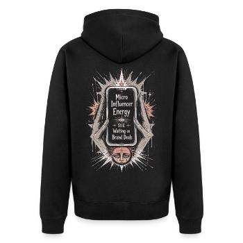 Micro Influencer Creator Energy Retro Phone Art - Unisex Premium Organic Zip Hoodie - black - Back - Nico (187cm)