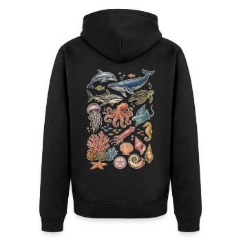 Sea Animals Whale Dolphin Octopus Ocean Design - Unisex Premium Organic Zip Hoodie - black - Back - Nico (187cm)