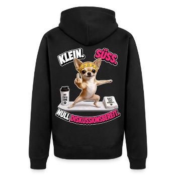 Klein süss und nicht diskutierbar - Unisex Premium Bio Zip Hoodie - Schwarz - Hinten - Nico (187cm)