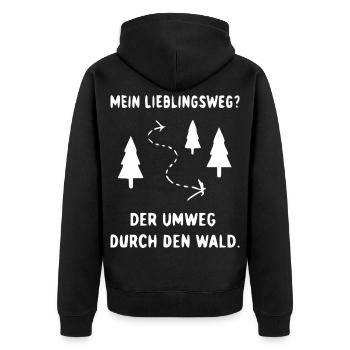 Waldweg Umweg Illustration - Unisex Premium Bio Zip Hoodie - Schwarz - Hinten - Nico (187cm)