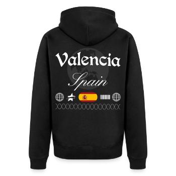 Valencia Spanien Streetwear Reise Souvenir - Unisex Premium Bio Zip Hoodie - Schwarz - Hinten - Nico (187cm)