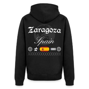 Zaragoza Spanien Streetwear Reise Souvenir - Unisex Premium Bio Zip Hoodie - Schwarz - Hinten - Nico (187cm)