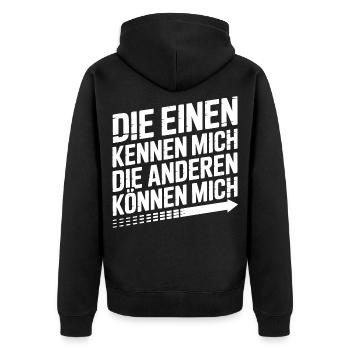 Die Einen Kennen Mich lustiges Statement - Unisex Premium Bio Zip Hoodie - Schwarz - Hinten - Nico (187cm)
