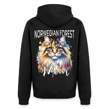 Norwegian Forest Cat Mom - Unisex Premium Organic Zip Hoodie - black - Back - Nico (187cm)