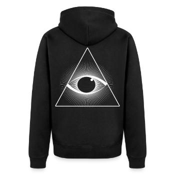 Allsehendes Auge im Dreieck - Unisex Premium Bio Zip Hoodie - Schwarz - Hinten - Nico (187cm)