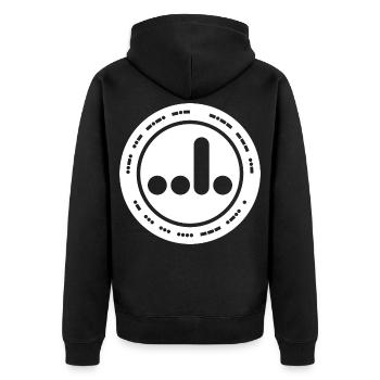 F*ck You A**hole in Morse Code Badge - Unisex Premium Organic Zip Hoodie - black - Back - Nico (187cm)