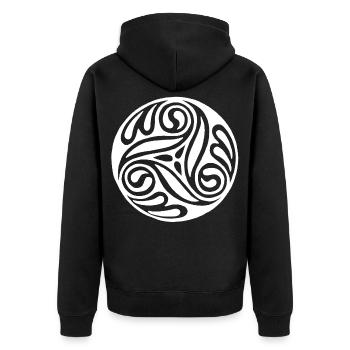 Keltische weiße Spirale - Unisex Premium Bio Zip Hoodie - Schwarz - Hinten - Nico (187cm)