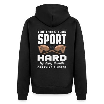 Le sport de cheval de loisir, c’est difficile - Veste à capuche bio Premium Unisexe - noir - Dos - Nico (187cm)
