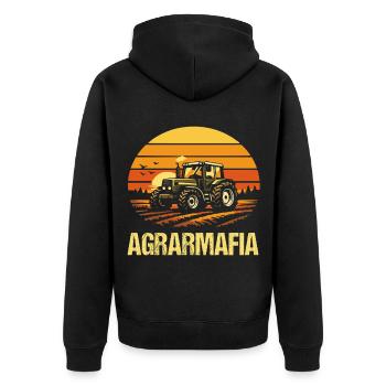 Agrarmafia Bauer Traktor Retro Landwirt - Unisex Premium Bio Zip Hoodie - Schwarz - Hinten - Nico (187cm)