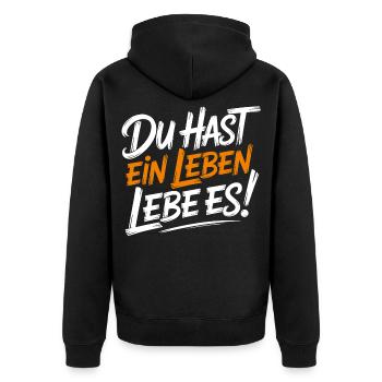 Lebe dein Leben - Unisex Premium Bio Zip Hoodie - Schwarz - Hinten - Nico (187cm)