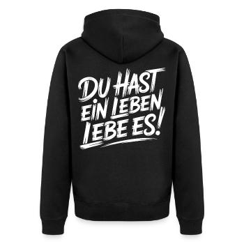 Lebe dein Leben - Unisex Premium Bio Zip Hoodie - Schwarz - Hinten - Nico (187cm)