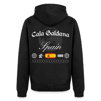 Cala Galdana Spanien Streetwear Reise Souvenir - Unisex Premium Bio Zip Hoodie - Schwarz - Hinten - Nico (187cm)