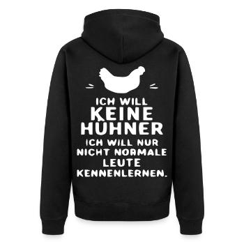 Ich will keine Hühner Zitat - Unisex Premium Bio Zip Hoodie - Schwarz - Hinten - Nico (187cm)