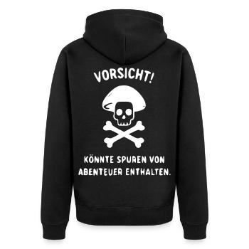 Vorsicht Abenteuerzeichen - Unisex Premium Bio Zip Hoodie - Schwarz - Hinten - Nico (187cm)
