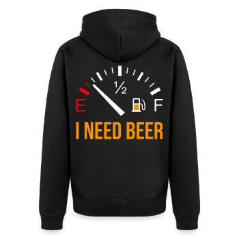 Funny beer motif "I Need Beer" - Unisex Premium Organic Zip Hoodie - black - Back - Nico (187cm)