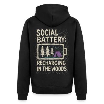 Social Battery Recharging In The Woods - Unisex Premium Organic Zip Hoodie - black - Back - Nico (187cm)