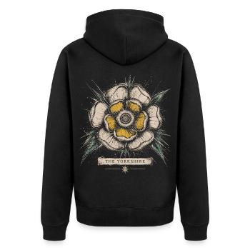 Le design de l’emblème vintage de la rose blanche du Yorkshire - Veste à capuche bio Premium Unisexe - noir - Dos - Nico (187cm)