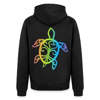 Mehrfarbige Mandala-Schildkröte - Unisex Premium Bio Zip Hoodie - Schwarz - Hinten - Nico (187cm)