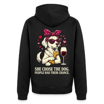 Sie wählte den Hund lustige Mama - Unisex Premium Bio Zip Hoodie - Schwarz - Hinten - Nico (187cm)