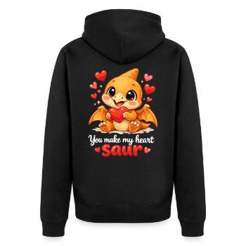 Cute Baby Dino Pterodactyl – Heart Saur Saying - Unisex Premium Organic Zip Hoodie - black - Back - Nico (187cm)