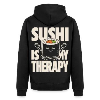 Sushi Is My Therapy Kawaii Design - Unisex Premium Bio Zip Hoodie - Schwarz - Hinten - Nico (187cm)