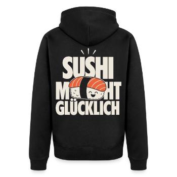 Sushi Macht Glücklich Kawaii Design - Unisex Premium Bio Zip Hoodie - Schwarz - Hinten - Nico (187cm)