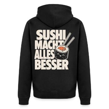 Sushi Macht Alles Besser Kawaii Design - Unisex Premium Bio Zip Hoodie - Schwarz - Hinten - Nico (187cm)