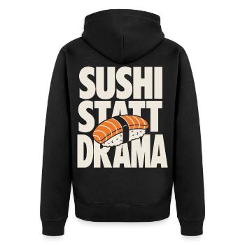 Sushi Statt Drama Lustiges Motiv - Unisex Premium Bio Zip Hoodie - Schwarz - Hinten - Nico (187cm)