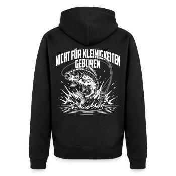 Angeln - nicht für Kleinigkeiten geboren - Unisex Premium Bio Zip Hoodie - Schwarz - Hinten - Nico (187cm)